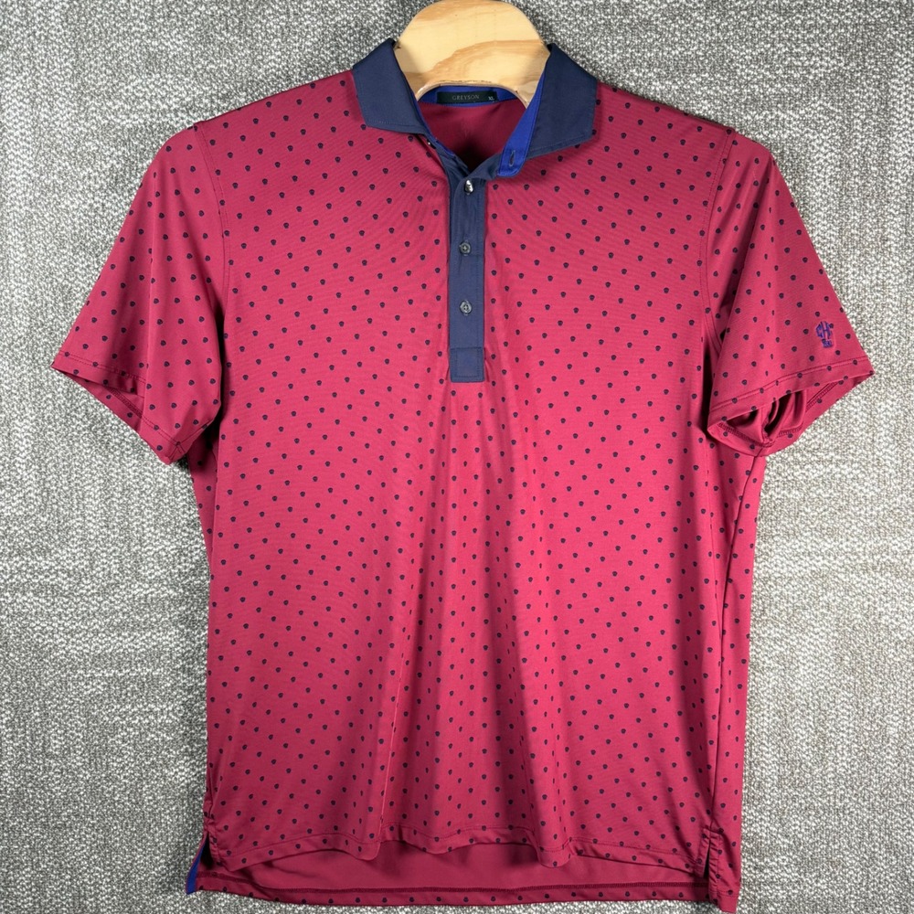 Greyson AOP Skull Print Performance Golf Polo Shirt Men XL Red Navy Athletic Top - Picture 3 of 9
